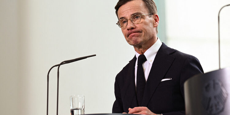 Swedish Prime Minister Ulf Kristersson and German Chancellor Olaf Scholz (not pictured) hold a news conference at the Chancellery in Berlin, Germany March 15, 2023.