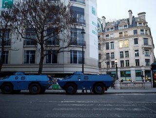 Armoured vehicles deployed to stop the protests in Paris