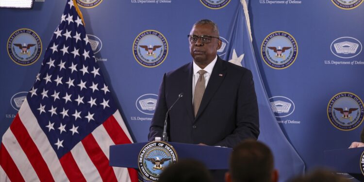 U.S. Secretary of Defense Lloyd Austin speaks during a press conference at the Pentagon on March 15, 2023, in Arlington, Virginia.
