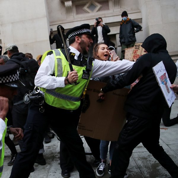 Demonstrators clash with police during London protests
