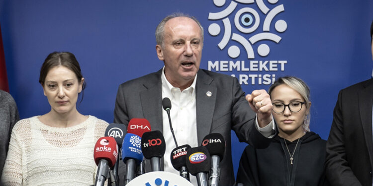 The Homeland Party Chairman Muharrem Ince hold a press conference on March 25. AA photo.