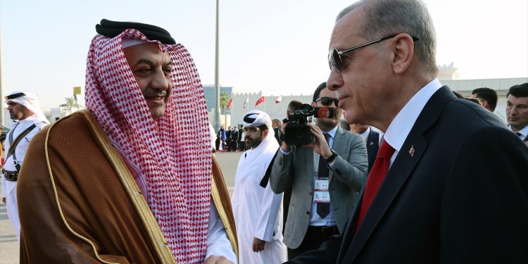 Türkiye's President Recep Tayyip Erdoğan arrives in Qatar after visiting Saudi Arabia as part of his 3-nation Gulf tour on July 18, 2023.