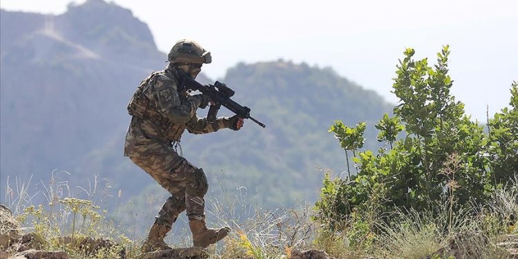 A Turkish soldier is seen during an ongoing operation.