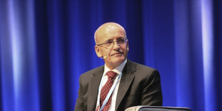 Mehmet Şimşek, Türkiye's minister of treasury and finance, speaks at a conference organized in Salzburg, Austria, on July 27, 2023.