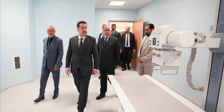 Iraq’s prime minister Mohammed Shia al-Sudan inspects a hospital built by a Turkish company in Maysan province.