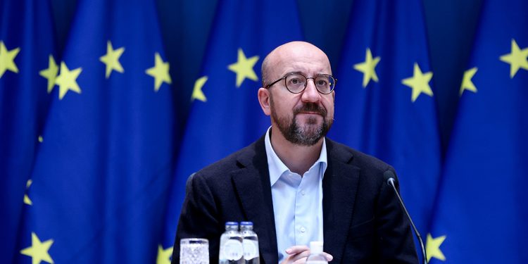 European Council President Charles Michel looks on as he attends a video conference with EU leaders at the European Council building in Brussels, Belgium October 1, 2021. (Reuters photo)