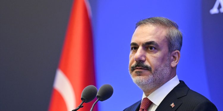 Türkiye's Foreign Minister Hakan Fidan speaks at the 14th Ambassadors Conference organized in the capital Ankara on August 7, 2023.