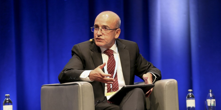 Mehmet Şimşek, Türkiye's minister of treasury and finance, speaks at a conference organized in Salzburg, Austria, on July 27, 2023.