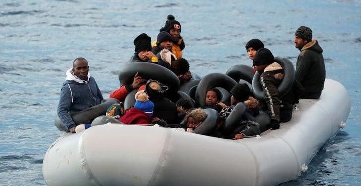 Migrants are seen on a dinghy following a failed attempt to cross to the Greek island of Lesbos. (Reuters photo)