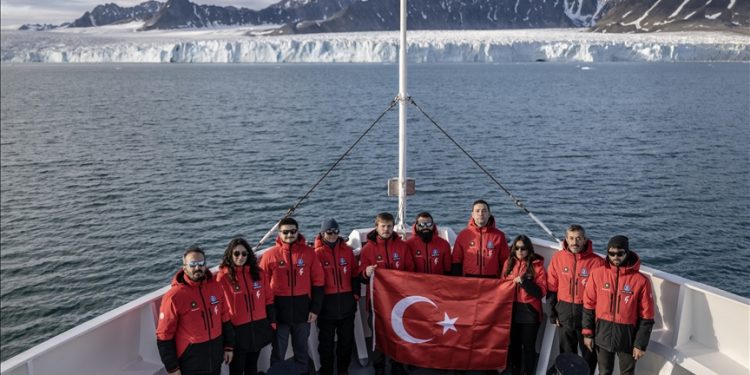 Turkish scientists pose during their National Arctic Scientific Expedition.