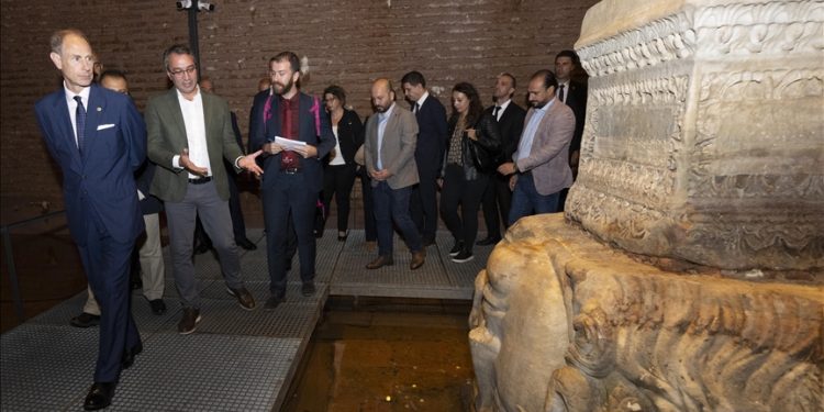 Prince Edward, the youngest brother of King Charles, visits Istanbul's renowned Basilica Cistern.