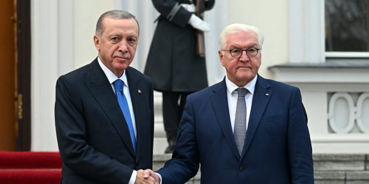 Turkish President Recep Tayyip Erdoğan meets with his German counterpart Frank-Walter Steinmeier at Bellevue Palace on November, 17, 2023. AA photo