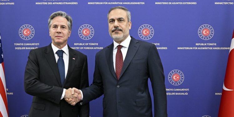 Turkish Foreign Minister Hakan Fidan and US Secretary of State Antony Blinken meet in Ankara on November 6, 2023.